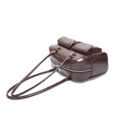 Retro Leather Shoulder Bag with Double Front Pockets