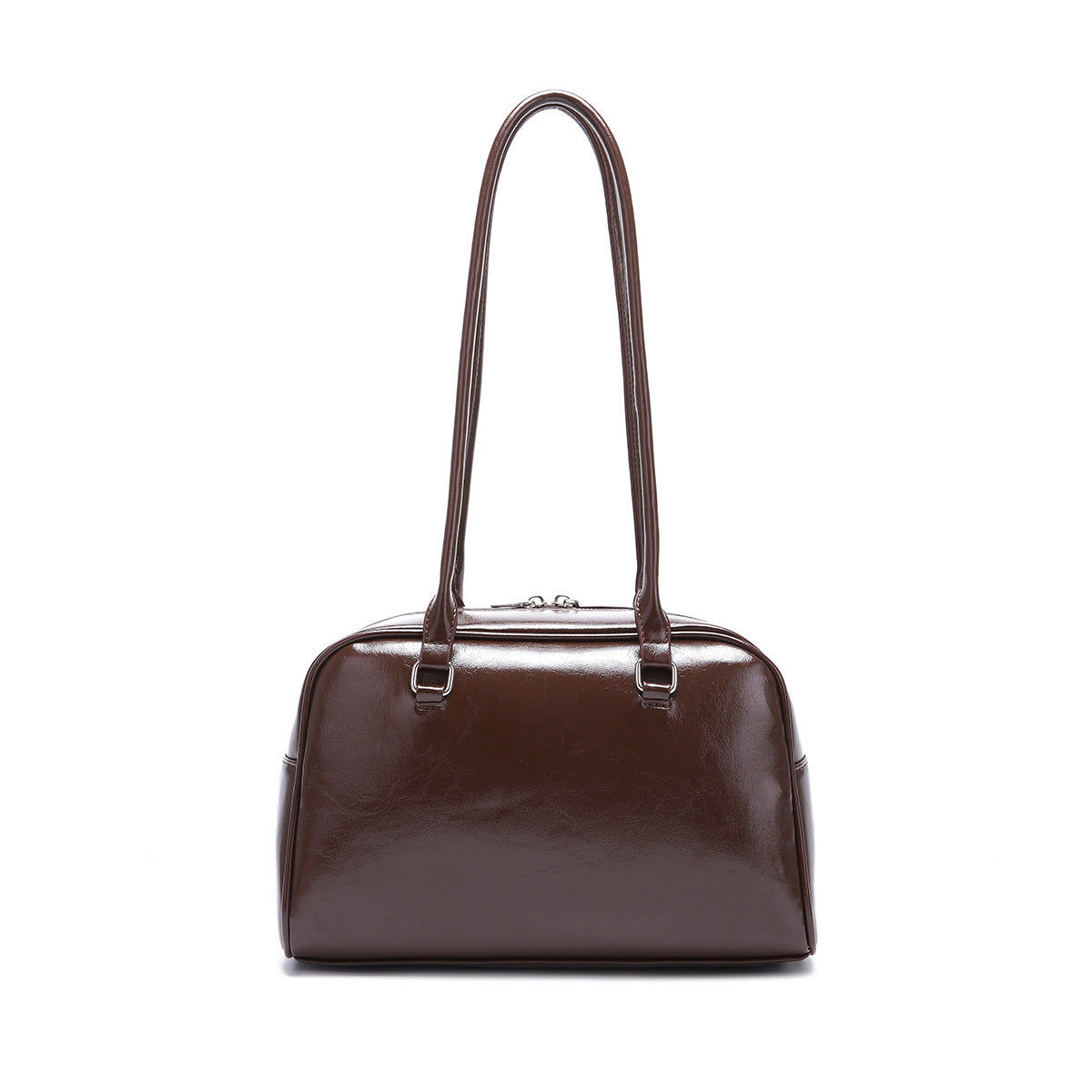Retro Leather Shoulder Bag with Double Front Pockets