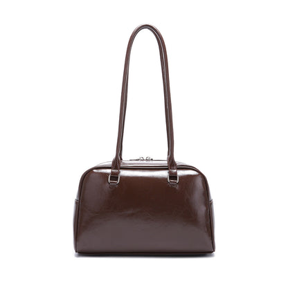 Retro Leather Shoulder Bag with Double Front Pockets