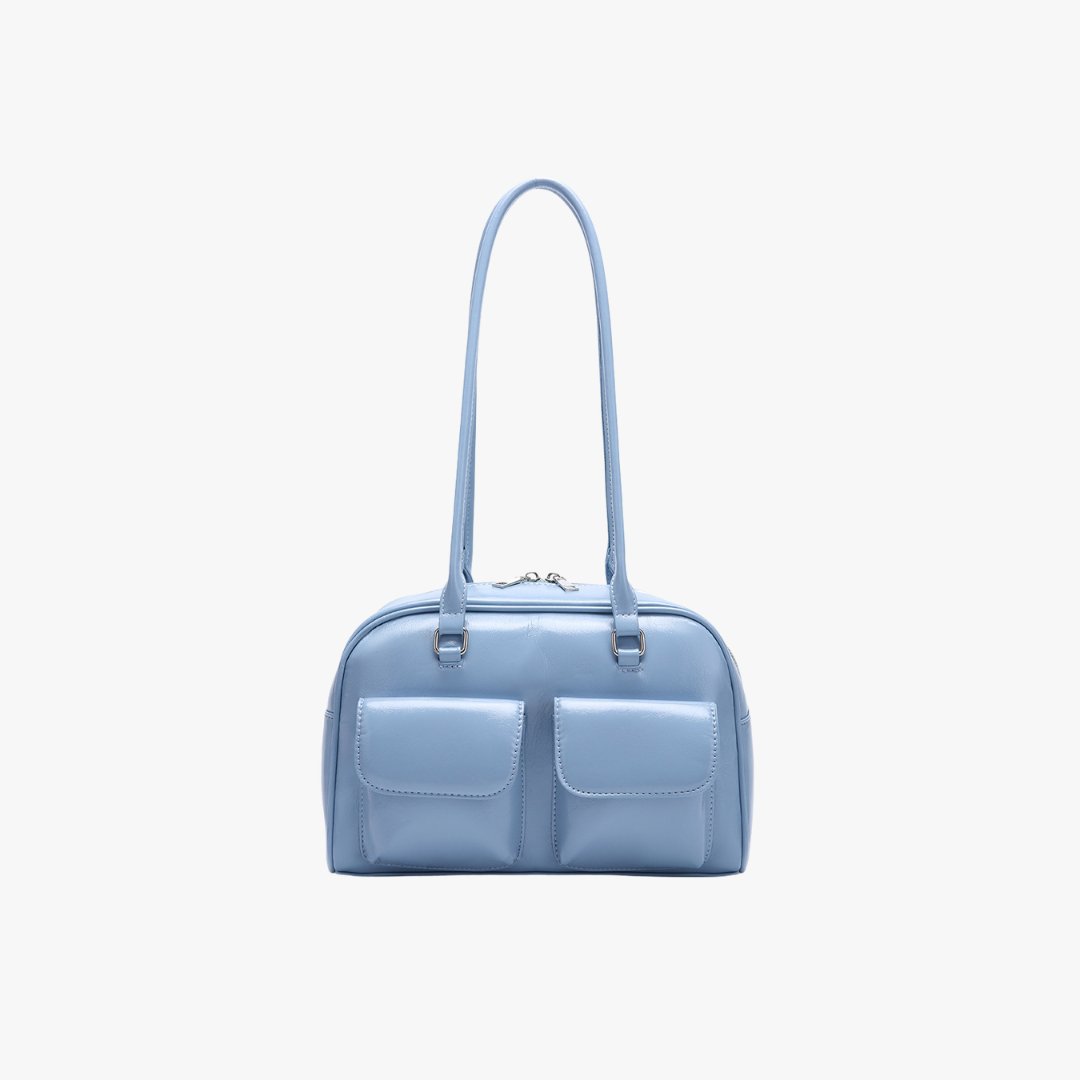 Retro Leather Shoulder Bag with Double Front Pockets