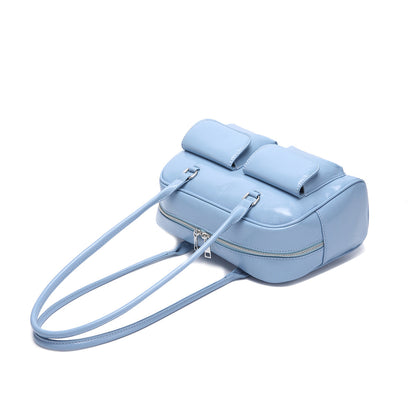Retro Leather Shoulder Bag with Double Front Pockets
