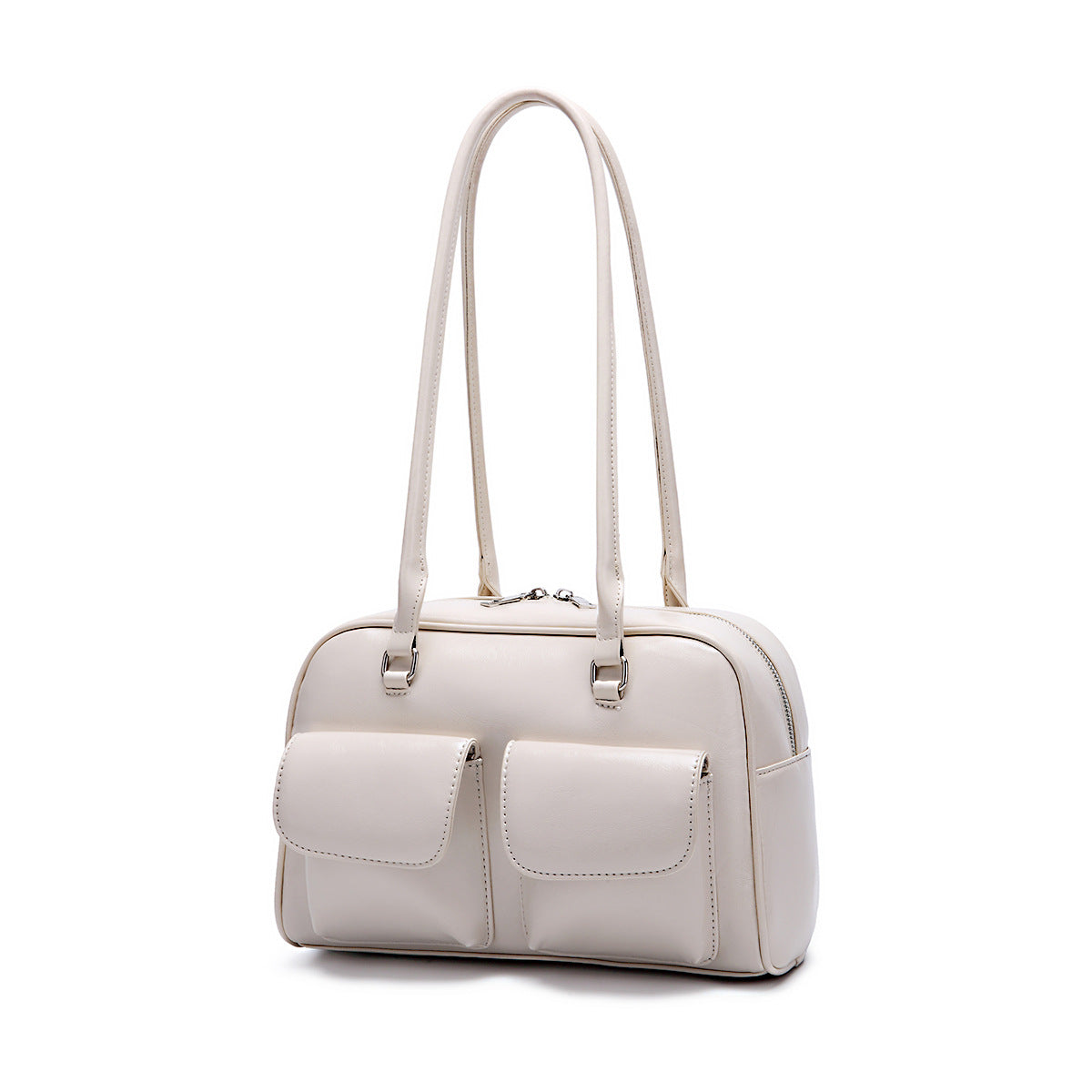 Retro Leather Shoulder Bag with Double Front Pockets