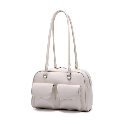 Retro Leather Shoulder Bag with Double Front Pockets
