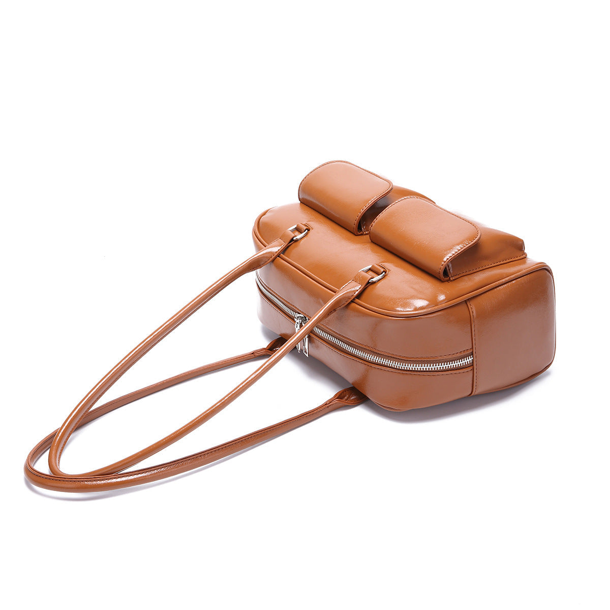 Retro Leather Shoulder Bag with Double Front Pockets