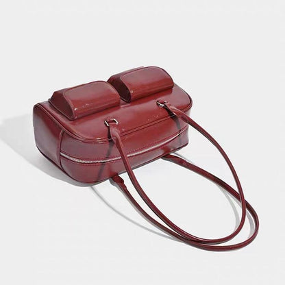 Retro Leather Shoulder Bag with Double Front Pockets