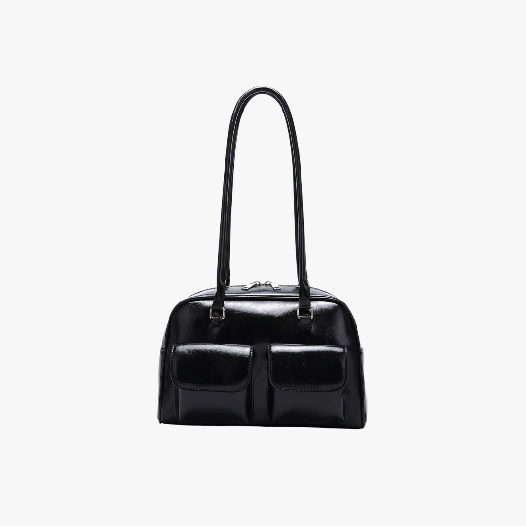 Retro Leather Shoulder Bag with Double Front Pockets