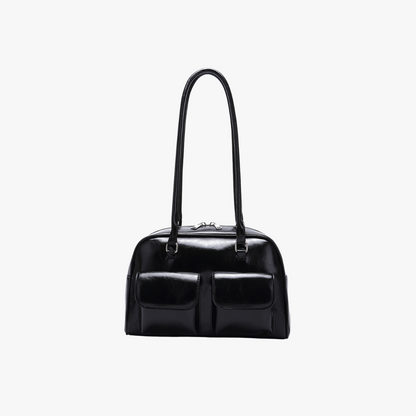 Retro Leather Shoulder Bag with Double Front Pockets