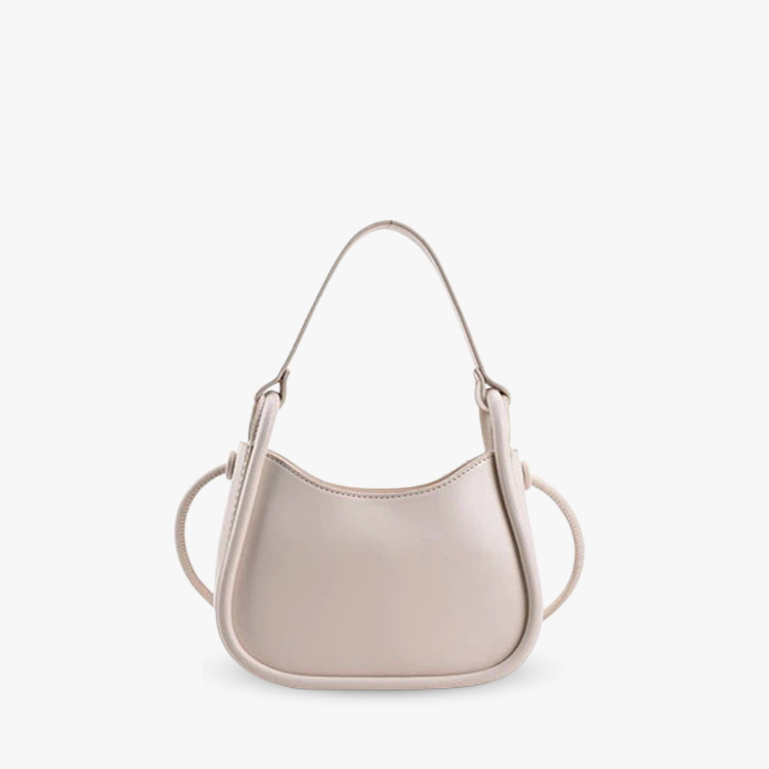 Sleek Black Leather Shoulder Bag with Curved Base