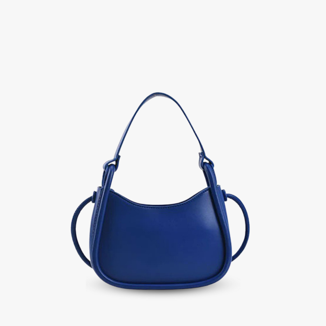 Sleek Black Leather Shoulder Bag with Curved Base