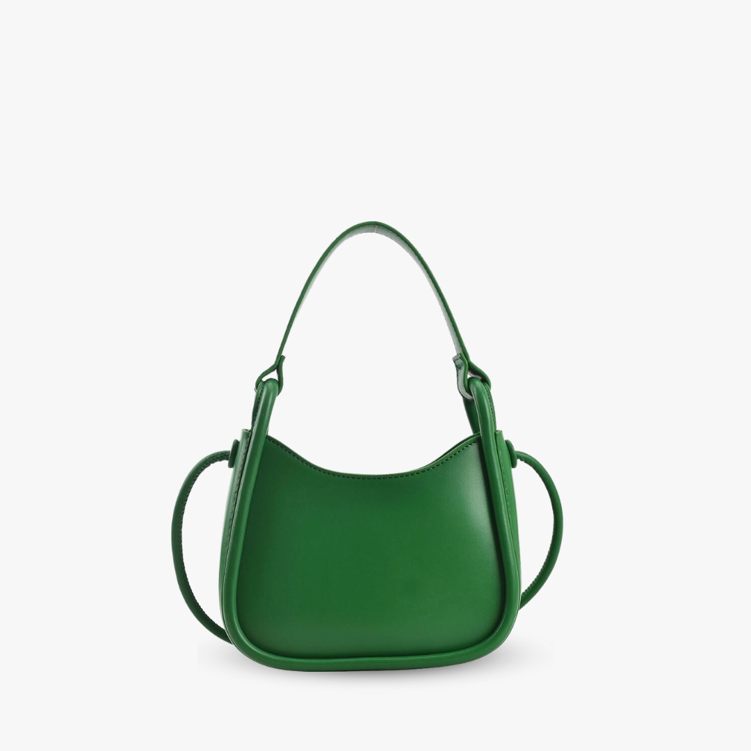 Sleek Black Leather Shoulder Bag with Curved Base