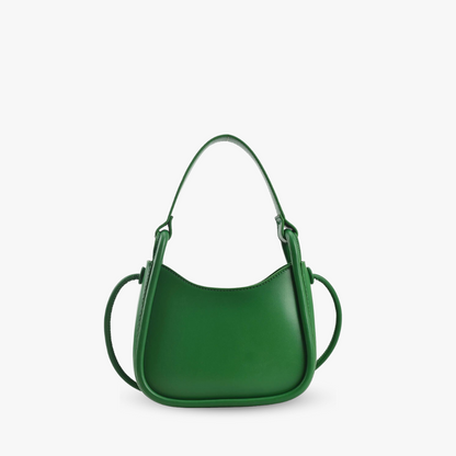 Sleek Black Leather Shoulder Bag with Curved Base
