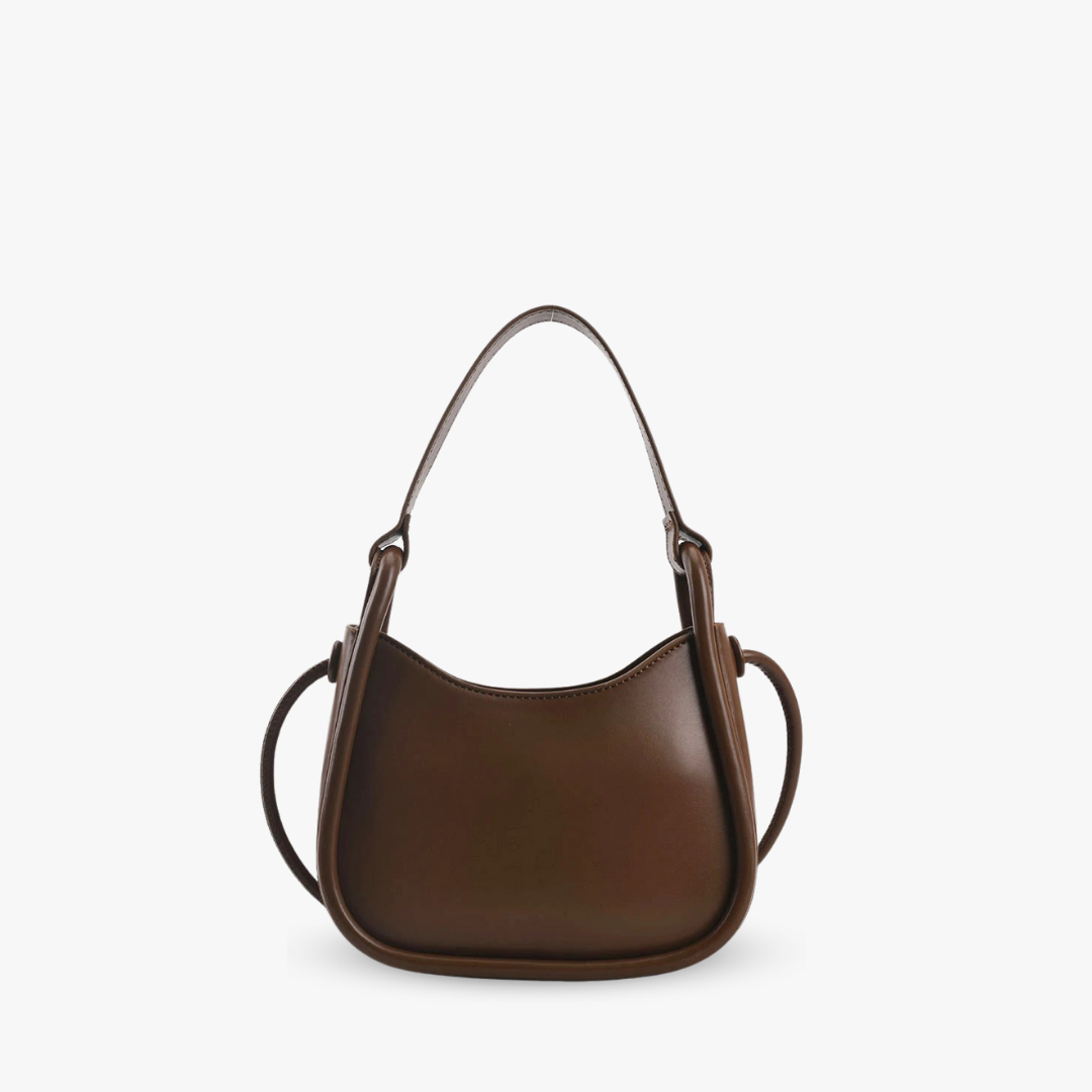 Sleek Black Leather Shoulder Bag with Curved Base