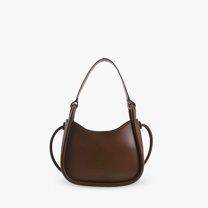 Sleek Black Leather Shoulder Bag with Curved Base