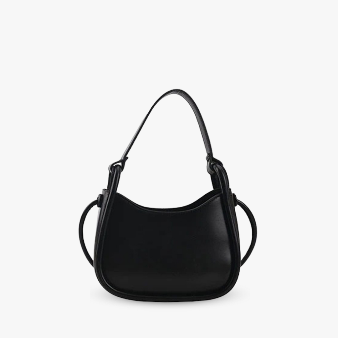 Sleek Black Leather Shoulder Bag with Curved Base