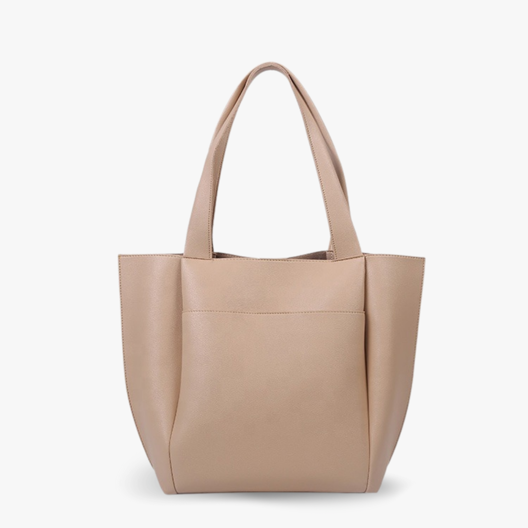 Sleek Black Leather Tote Bag with Front Pocket