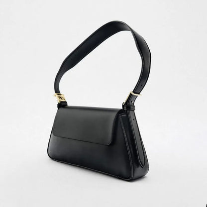 Sleek Leather Shoulder Bag with Flap Closure
