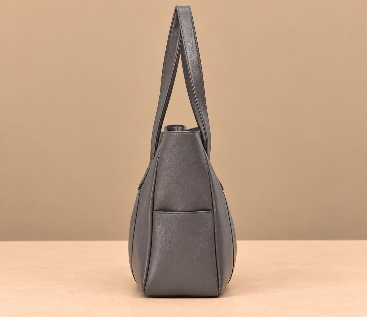 Sleek Leather Tote Bag with Side Pockets