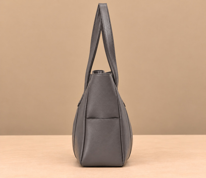 Sleek Leather Tote Bag with Side Pockets