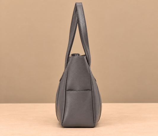 Sleek Leather Tote Bag with Side Pockets