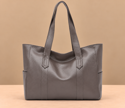 Sleek Leather Tote Bag with Side Pockets