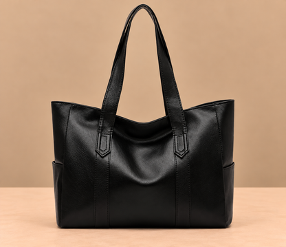 Sleek Leather Tote Bag with Side Pockets