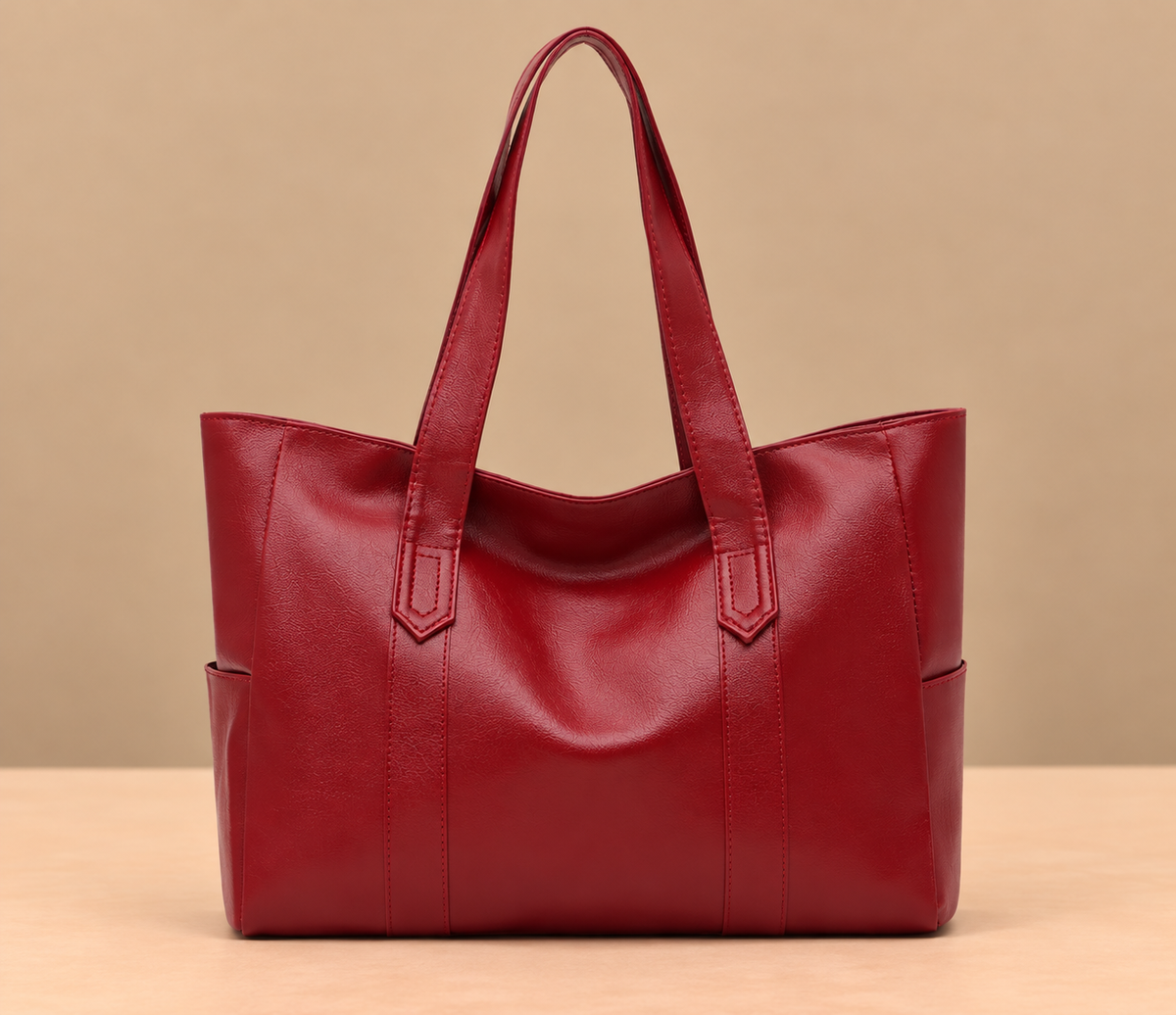 Sleek Leather Tote Bag with Side Pockets
