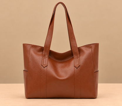Sleek Leather Tote Bag with Side Pockets