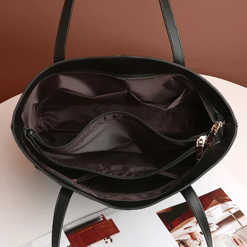 Sleek Leather Tote Bag with Zip Interior Pocket