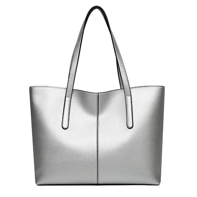 Sleek Leather Tote Bag with Zip Interior Pocket