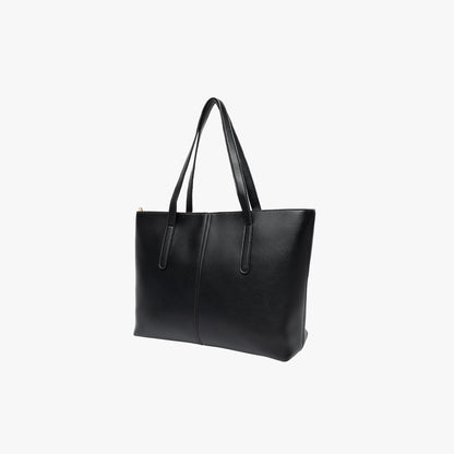 Sleek Leather Tote Bag with Zip Top and Shoulder Handles
