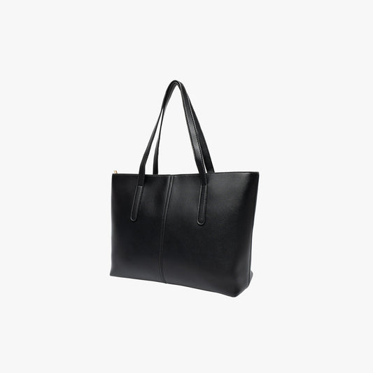 Sleek Leather Tote Bag with Zip Top and Shoulder Handles