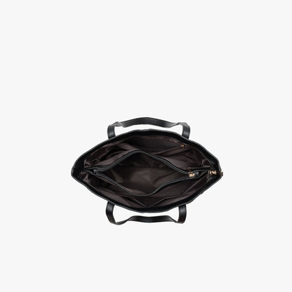 Sleek Leather Tote Bag with Zip Top and Shoulder Handles