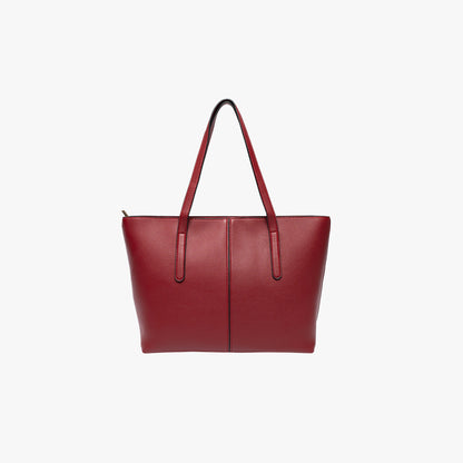 Sleek Leather Tote Bag with Zip Top and Shoulder Handles