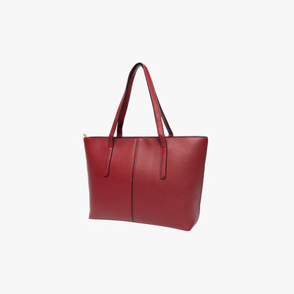 Sleek Leather Tote Bag with Zip Top and Shoulder Handles