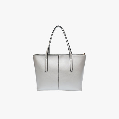 Sleek Leather Tote Bag with Zip Top and Shoulder Handles