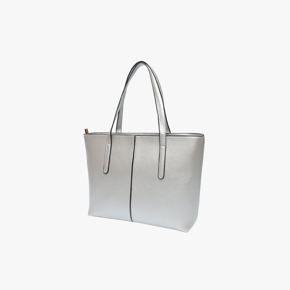 Sleek Leather Tote Bag with Zip Top and Shoulder Handles