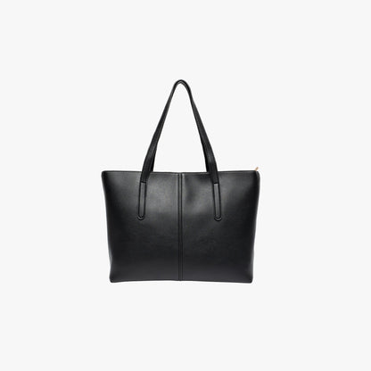 Sleek Leather Tote Bag with Zip Top and Shoulder Handles