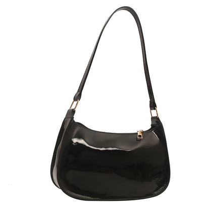 Sleek Patent Leather Shoulder Bag with Gold Hardware