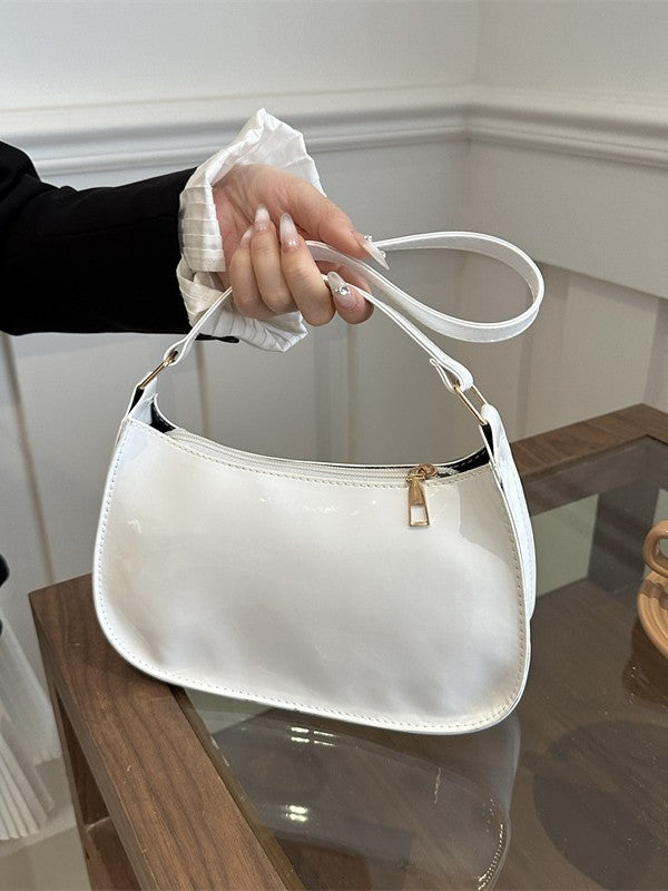 Sleek Patent Leather Shoulder Bag with Gold Hardware