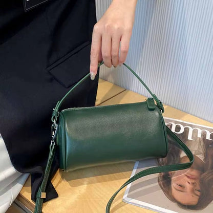 Sleek White Leather Cylinder Shoulder Bag with Top Handle