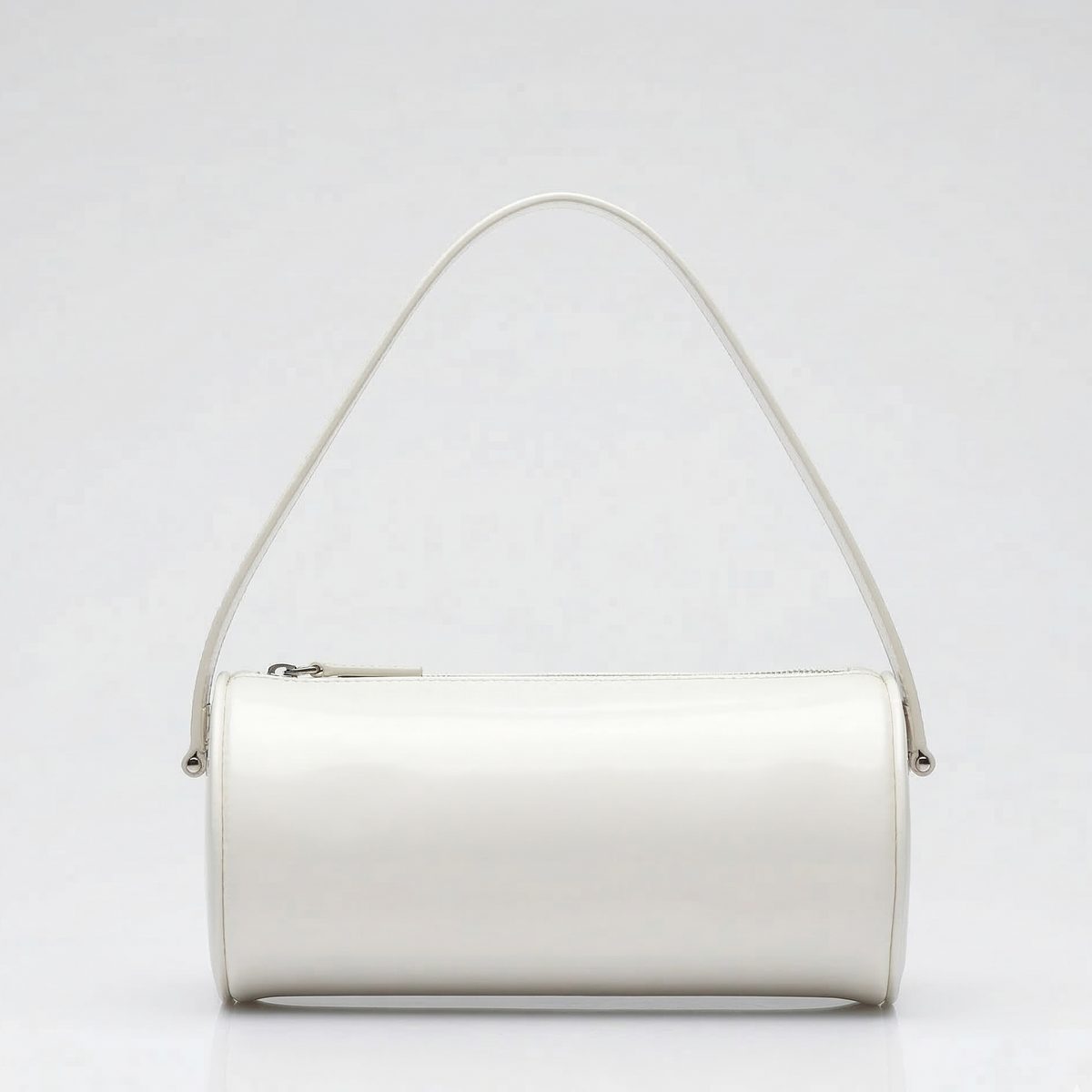 Sleek White Leather Cylinder Shoulder Bag with Top Handle