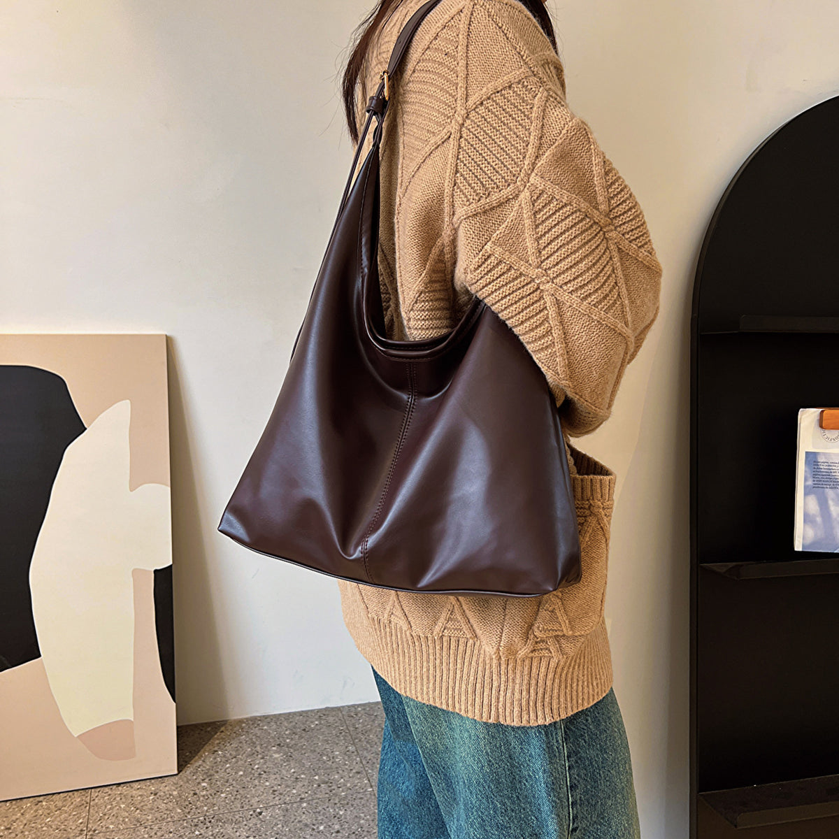 Slouchy Leather Shoulder Bag with Adjustable Strap