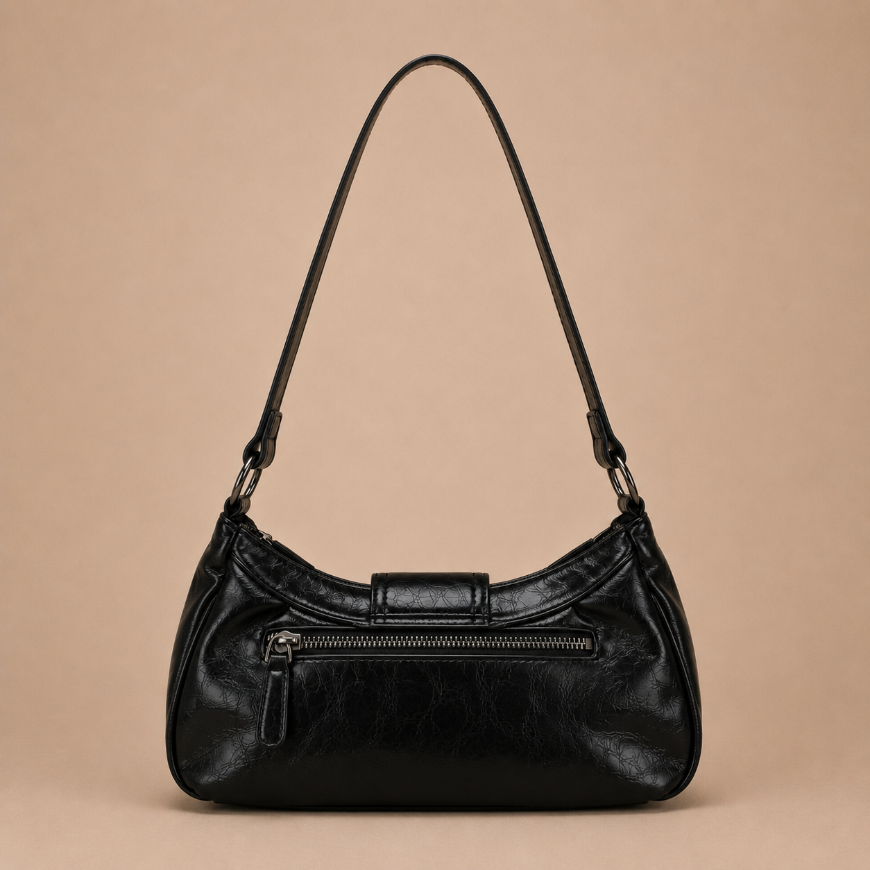 Slouchy Leather Shoulder Bag with Buckle Detail