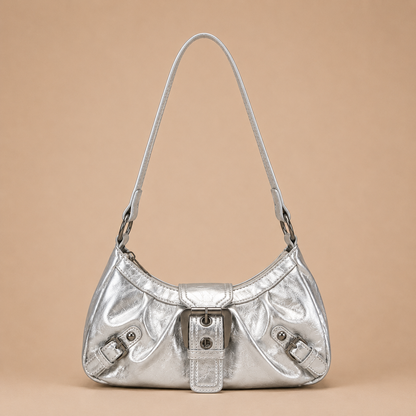 Slouchy Leather Shoulder Bag with Buckle Detail