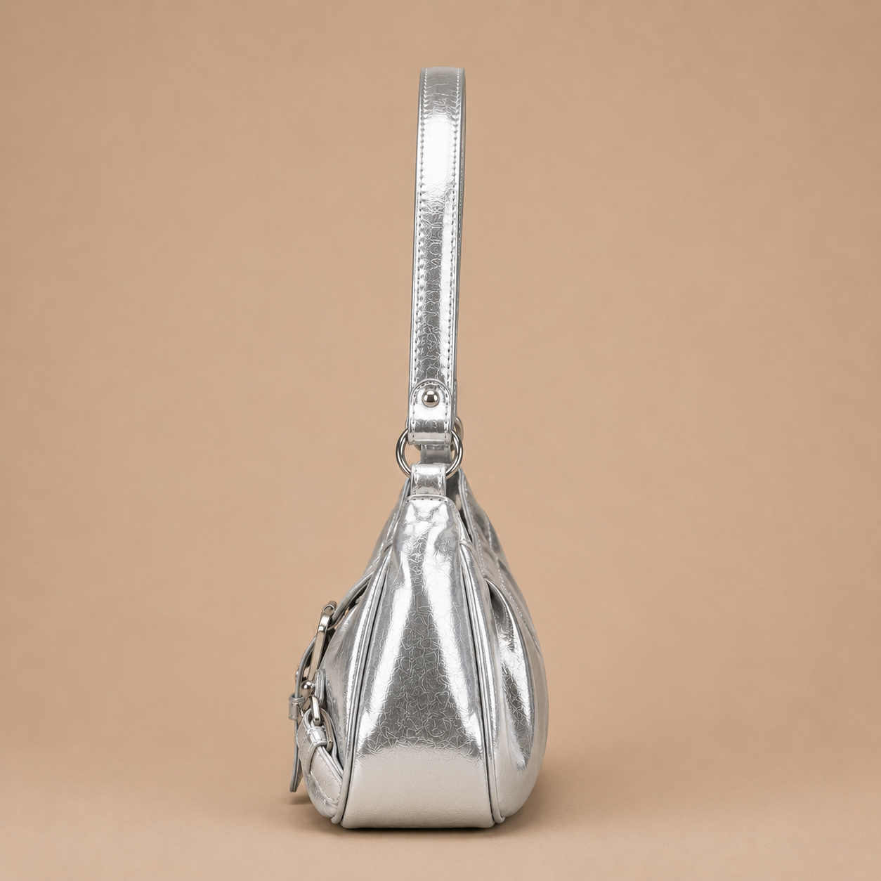 Slouchy Leather Shoulder Bag with Buckle Detail