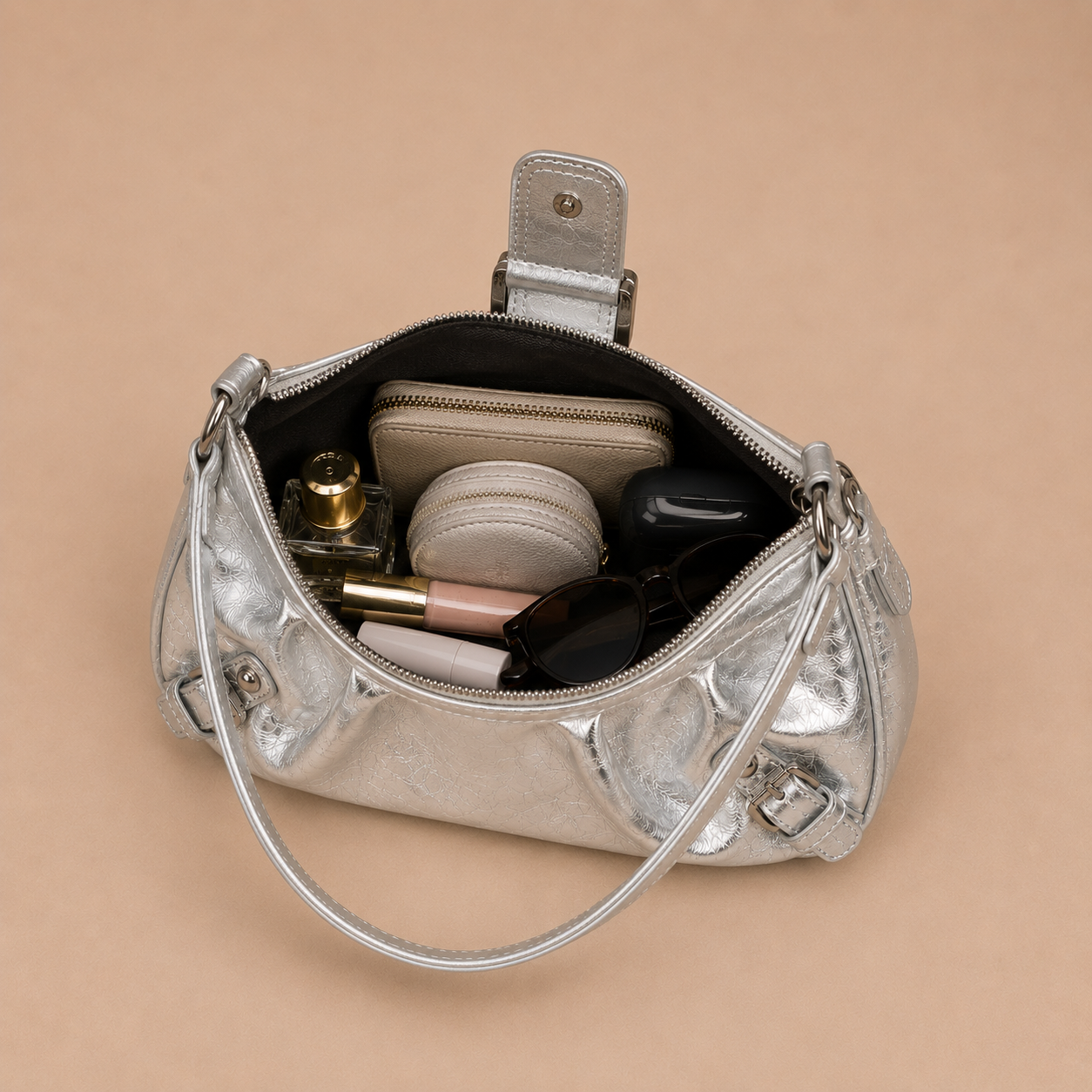Slouchy Leather Shoulder Bag with Buckle Detail
