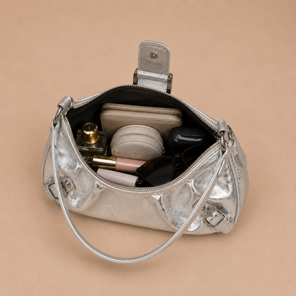 Slouchy Leather Shoulder Bag with Buckle Detail