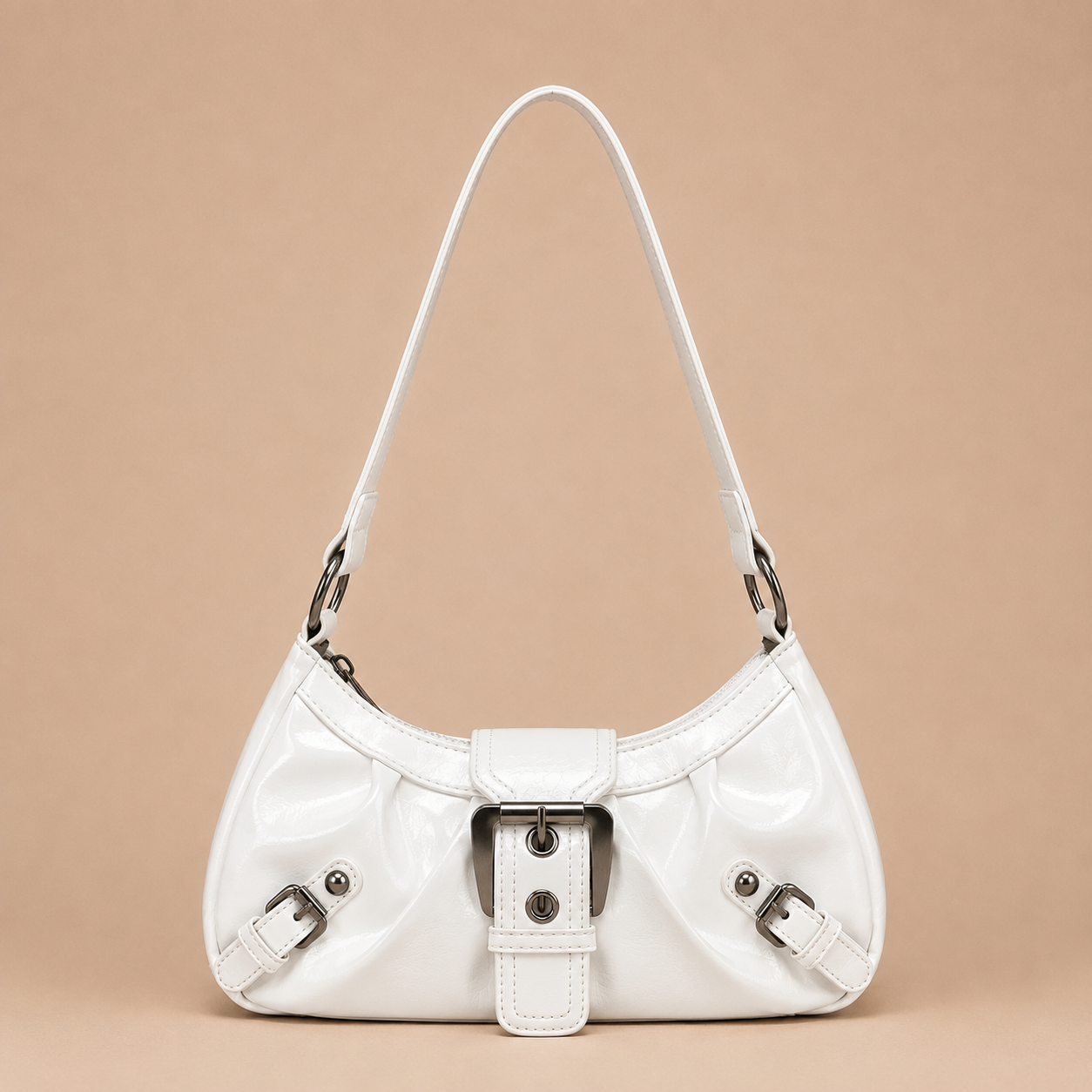 Slouchy Leather Shoulder Bag with Buckle Detail