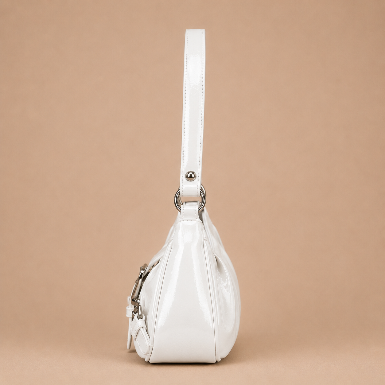 Slouchy Leather Shoulder Bag with Buckle Detail