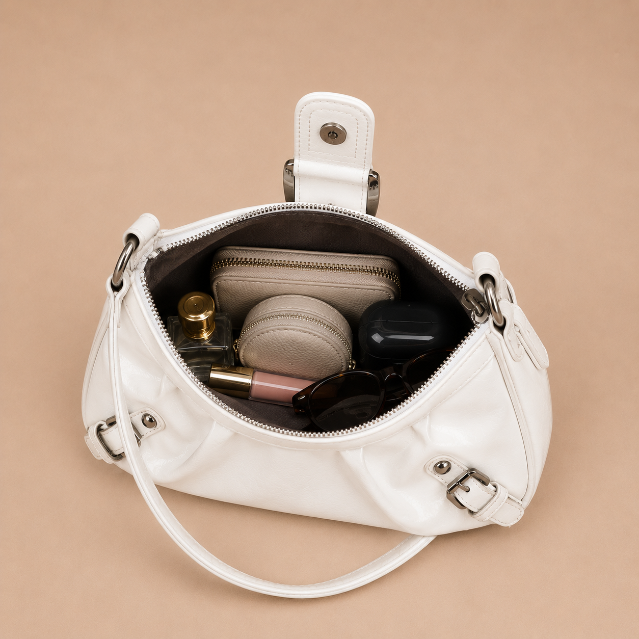 Slouchy Leather Shoulder Bag with Buckle Detail
